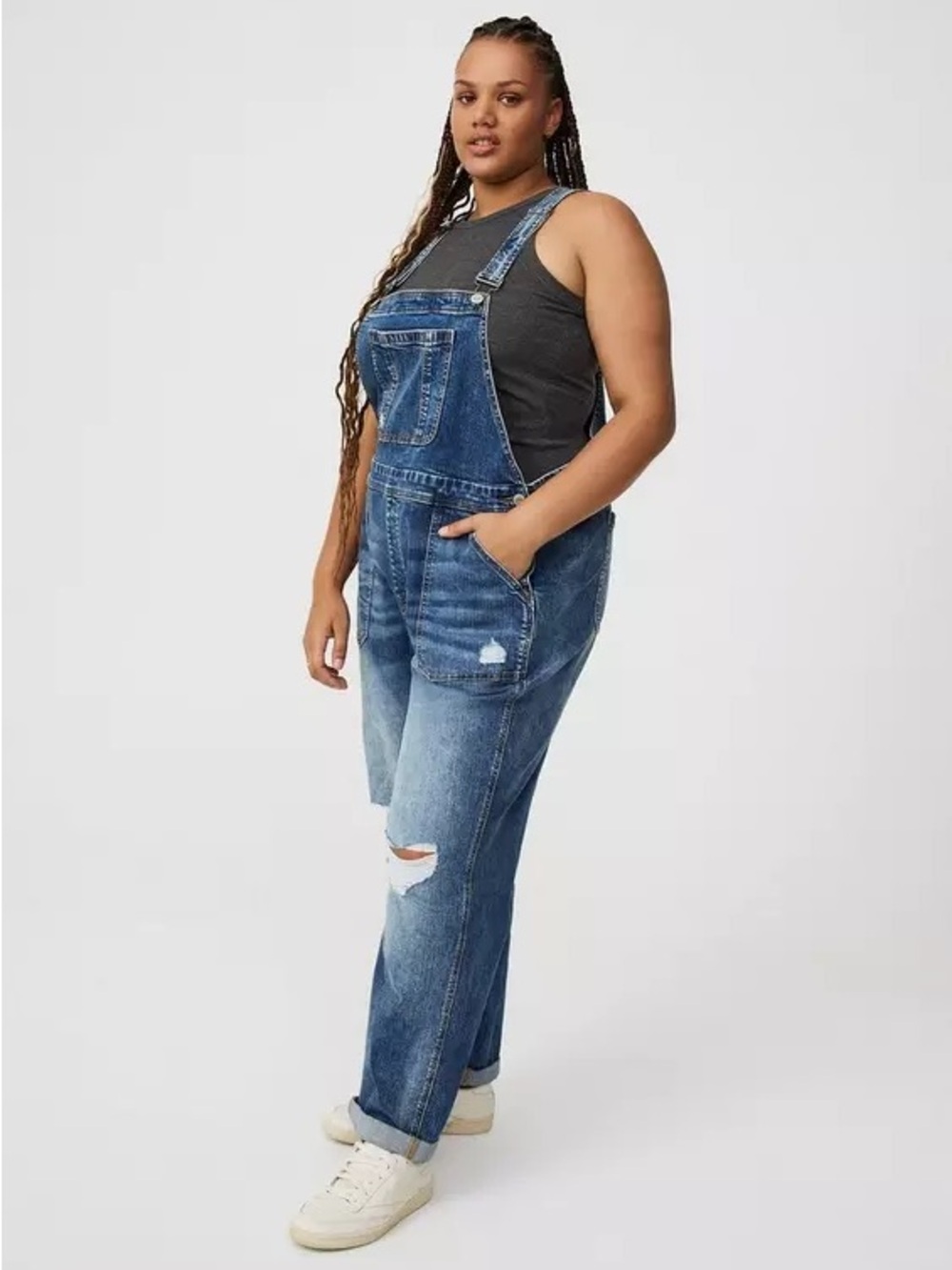 torrid Blue Distressed Straight-Leg Denim Overalls - Picture 3 of 6